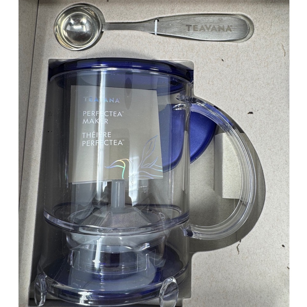 Teavana Perfectea Maker Gift Set Blue Brewer Tea Tin and Measuring Spoon NIB - Picture 5 of 6